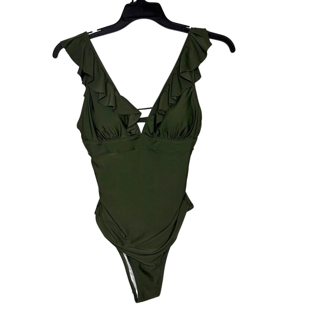 CUPSHE Women's One-Piece Ruffle Swimsuit Sz L V-Neck Tie Back Beach Resort NWT